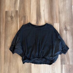 Pilcro Anthropologie Black Cropped Tee Top Small Batwing Sleeves